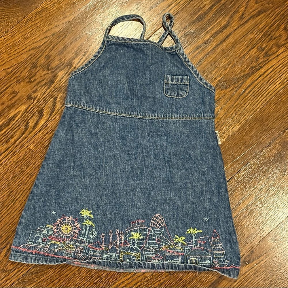 Vintage Oshkosh B’Gosh Denim Dress with Embroidered Carnival Design, size 24 mo